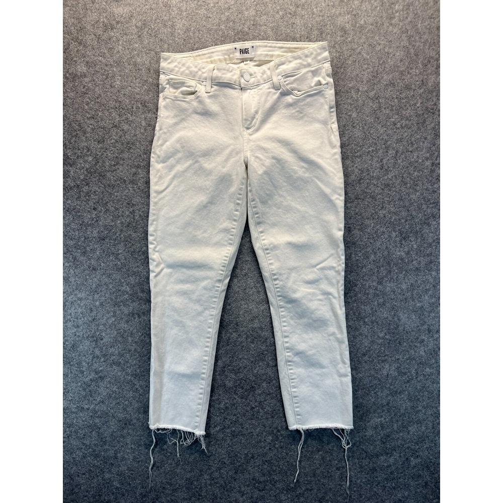 Paige Jeans Women's 29 Skyline Skinny Crop Raw Hem‎ White Mid Rise Denim